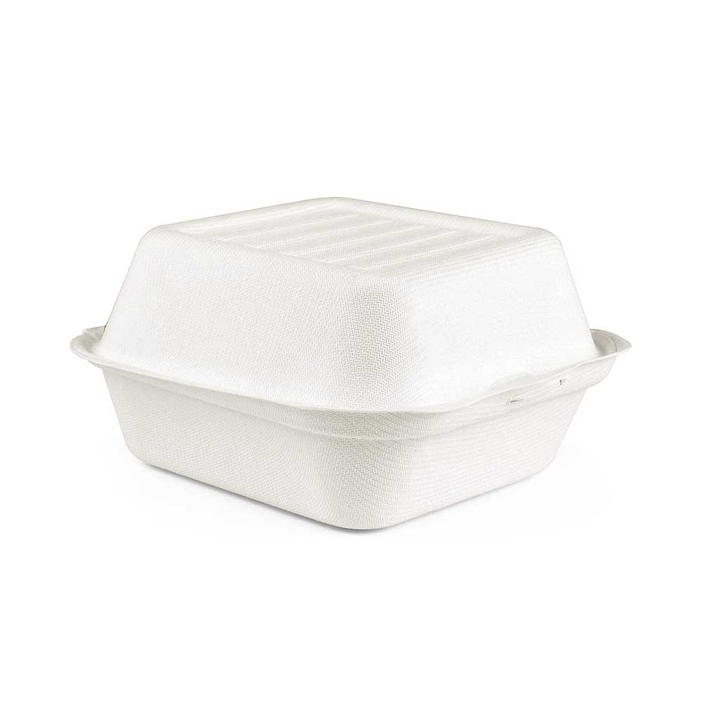 Bagasse Burger Box White 6 Inch Hinged 1X500 Pieces