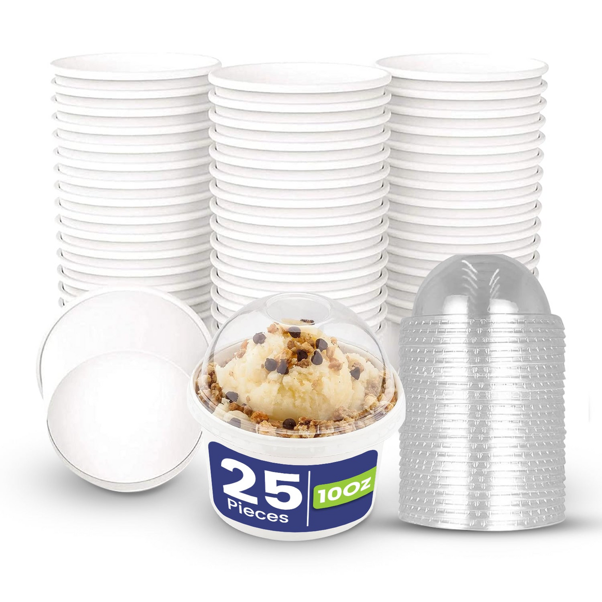 Paper Ice Cream Cup – White with Dome Lid | Multiple Sizes | Eco-Friendly Dessert Cups | 1000 PCS