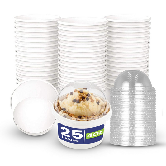 Paper Ice Cream Cup White  With Dome Lid