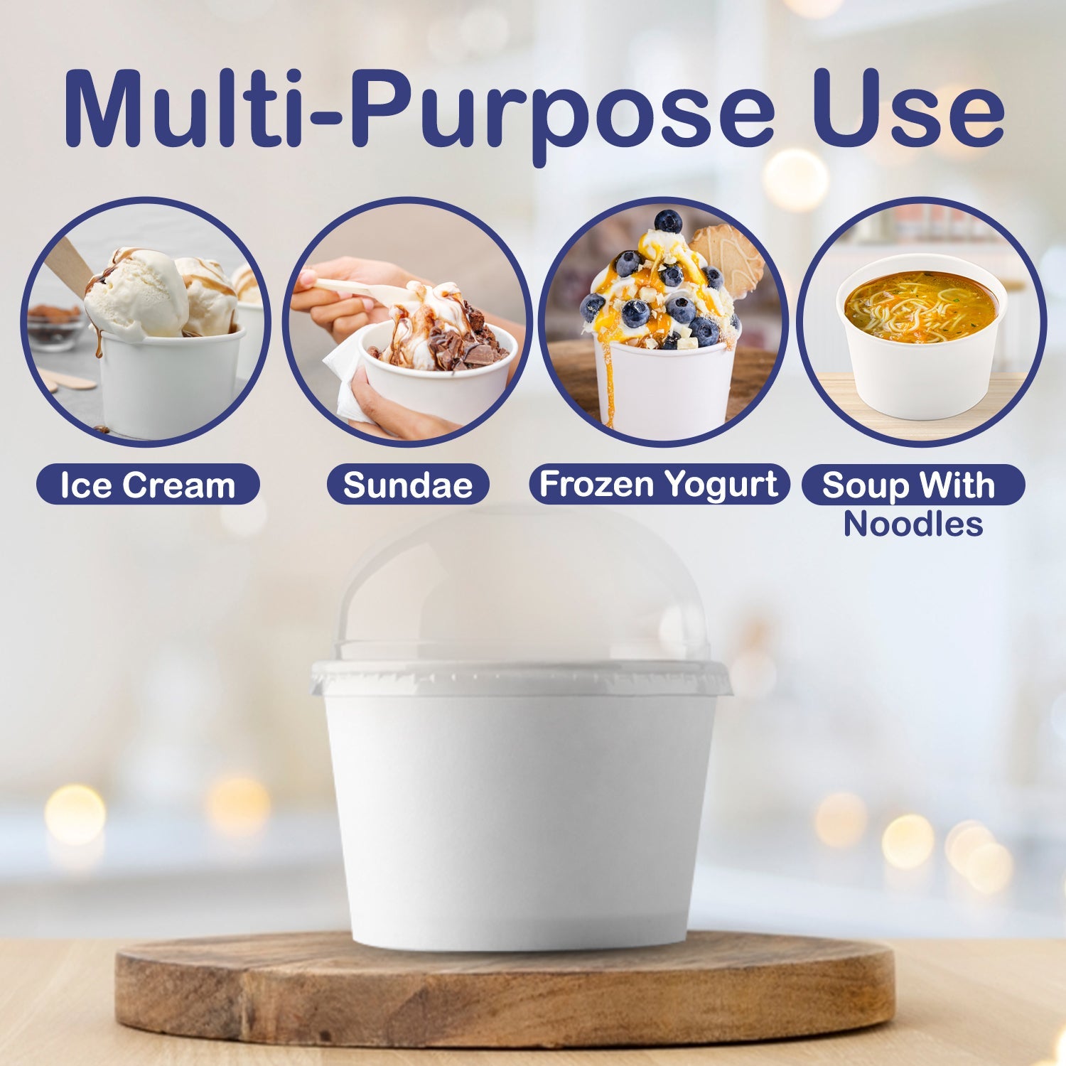 Paper Ice Cream Cup 4 OZ With Dome Lid 1X1000 Pieces