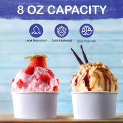Paper Ice Cream Cup White 8 Oz With Dome Lid