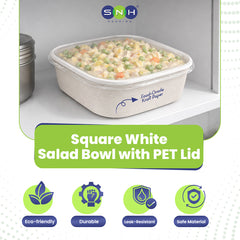 Square White Salad Bowl with Clear PET Lid