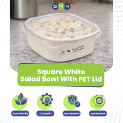 Square White Salad Bowl with Clear PET Lid