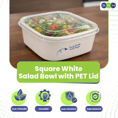 Square White Salad Bowl with Clear PET Lid
