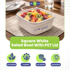 Square White Salad Bowl with Clear PET Lid