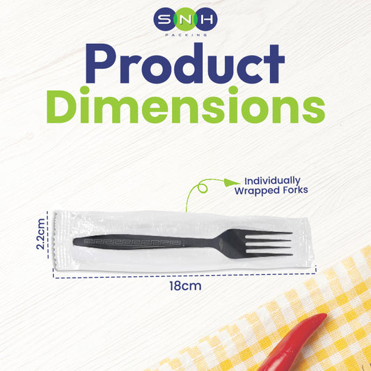 Fork Black HD Wrap  Heavy Duty Individually Wrapped Disposable Plastic Forks