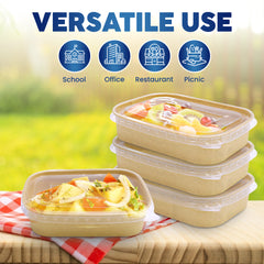 Kraft Paper Rectangular Containers with Clear Lid