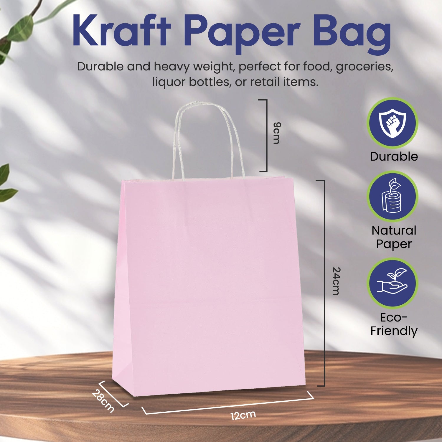 Baby Pink Paper Bag 24X28X12CM Twisted Handle