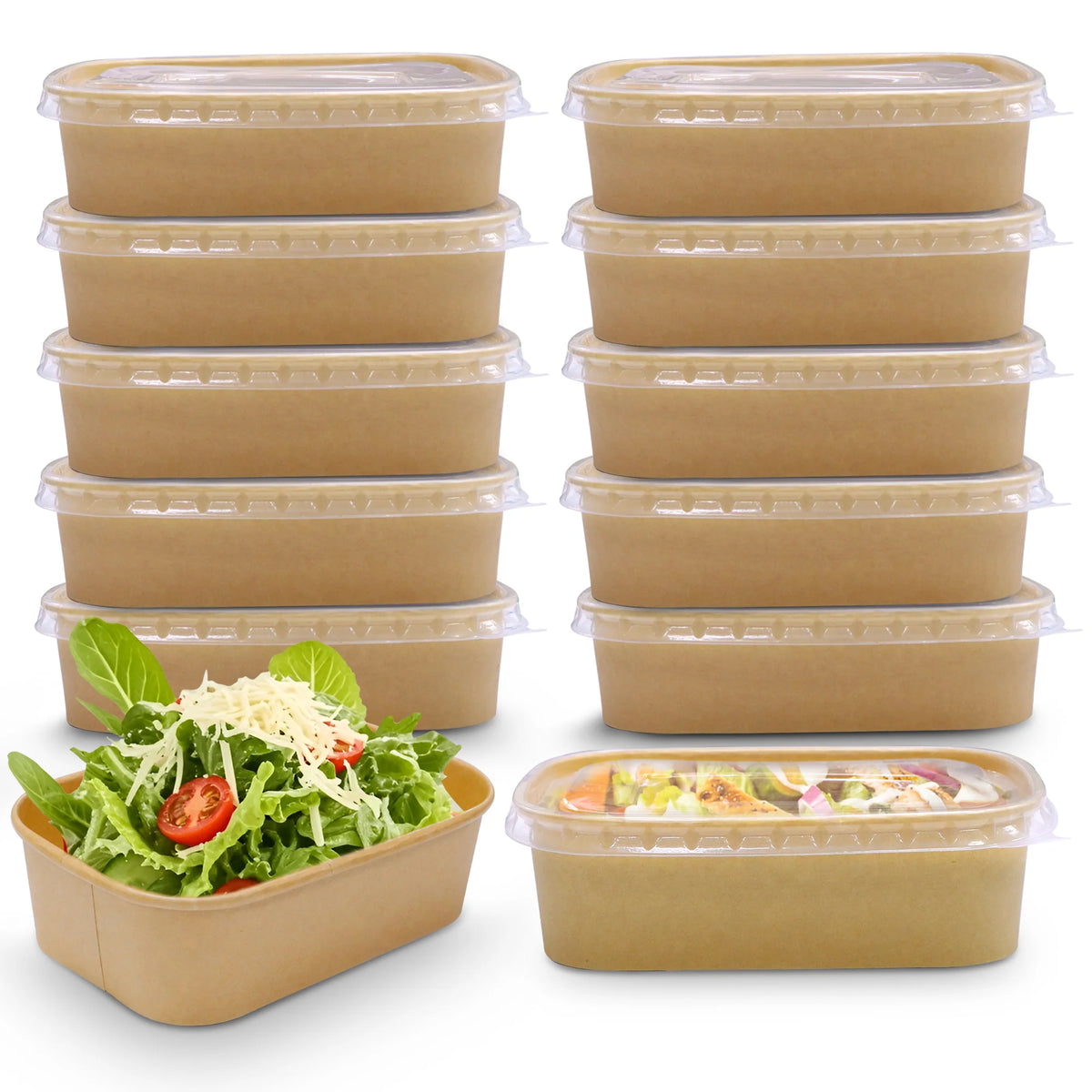 Kraft Rectangular Paper Containers – 500ml–1000ml | Paper/PP Lids