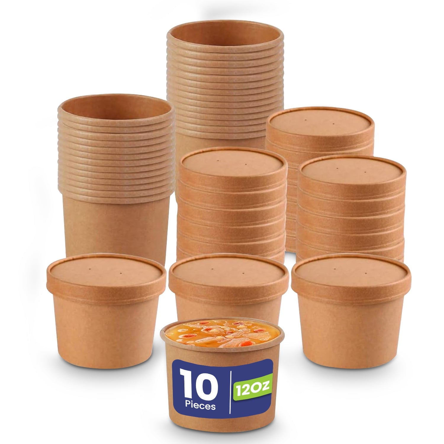 Kraft Round Soup Bowl With Lid Pack 10 Pieces