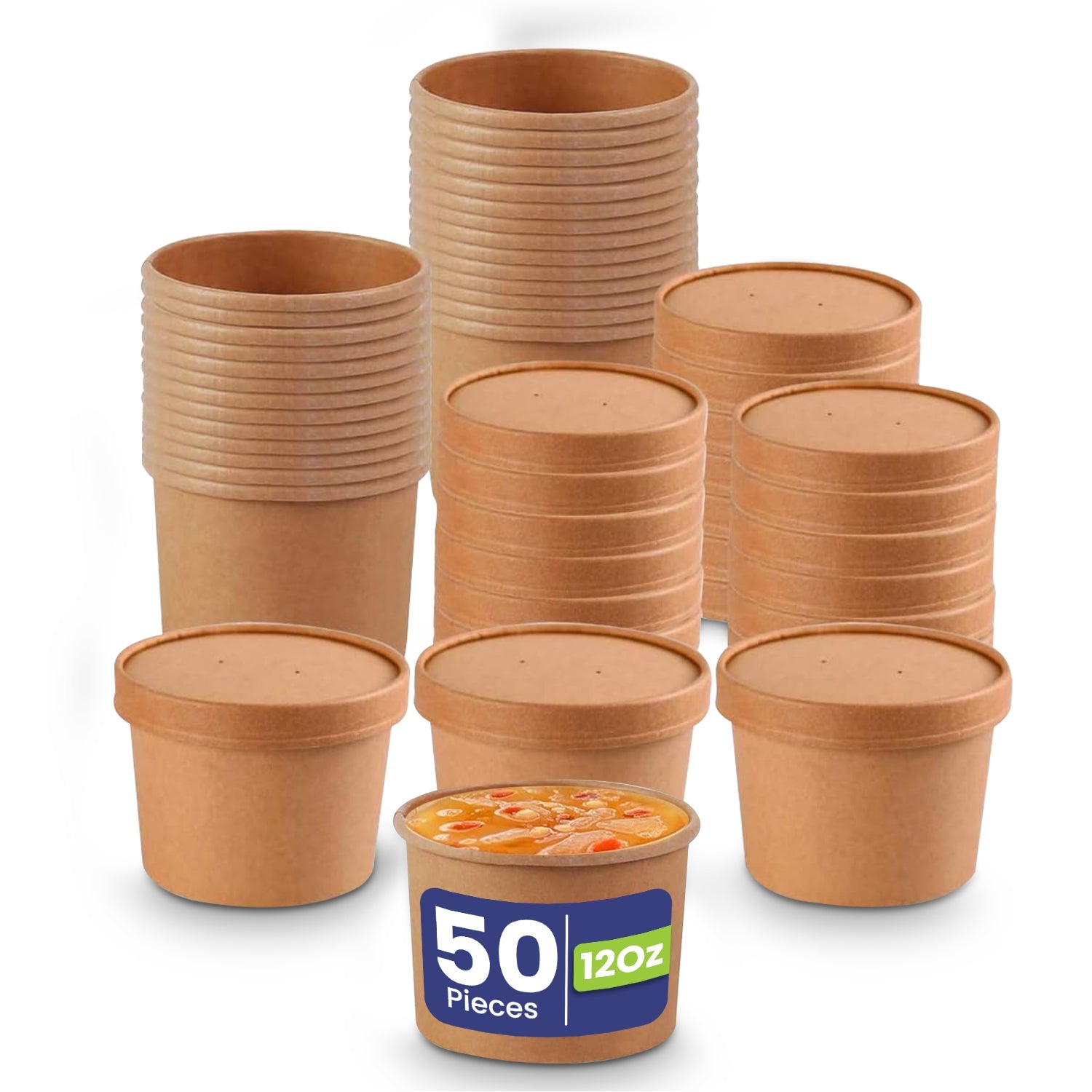 Kraft Round Soup Bowl With Lid Pack 50 Pieces