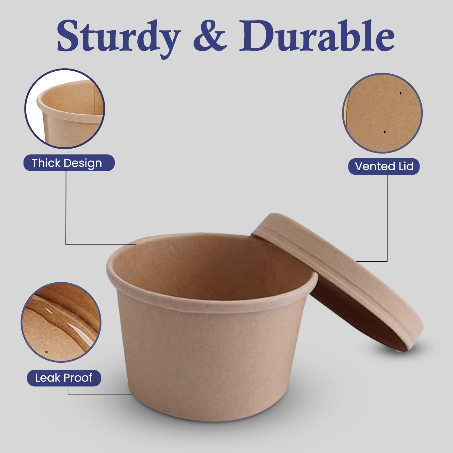 Kraft Round Soup Bowl With Lid Pack 10 Pieces