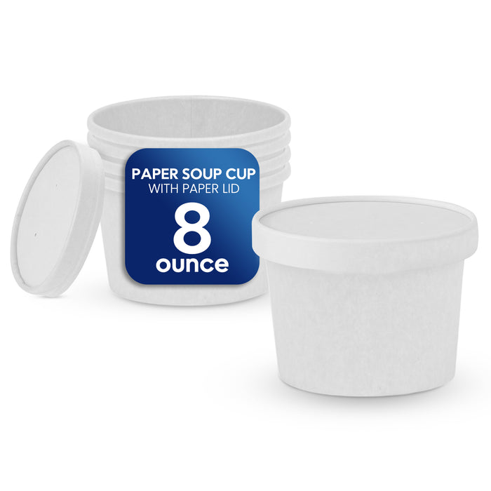White Paper Soup Cups with Paper Lid 8 OZ to 32 OZ