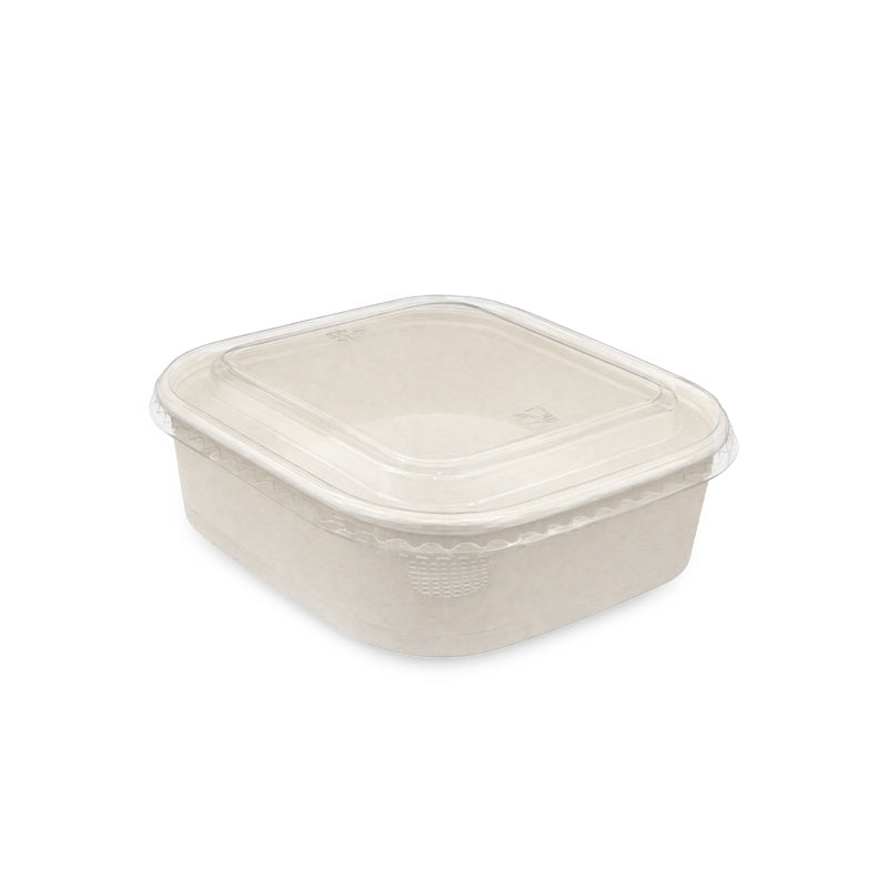 Square White Salad Bowl with Clear PET Lid