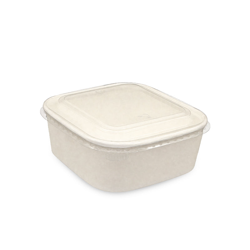 Square White Salad Bowl with Clear PET Lid