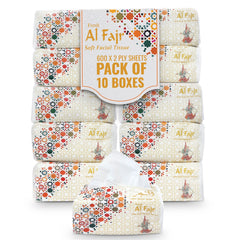 Al Fajr Nylon Facial Tissue 600 Sheet 2 Ply Pack 10 Pieces