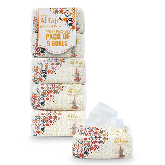 AL FAJR Nylon Tissue – 600 Sheets | Pack of 5 & 15 Boxes (5 Boxes x 1 / 3 Pkts)