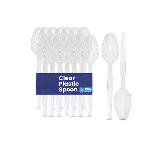 Clear & Black Plastic Spoons – Heavy Duty Cutlery | Disposable Catering Supplies