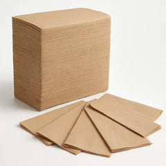 Stack of brown paper napkins on a white background