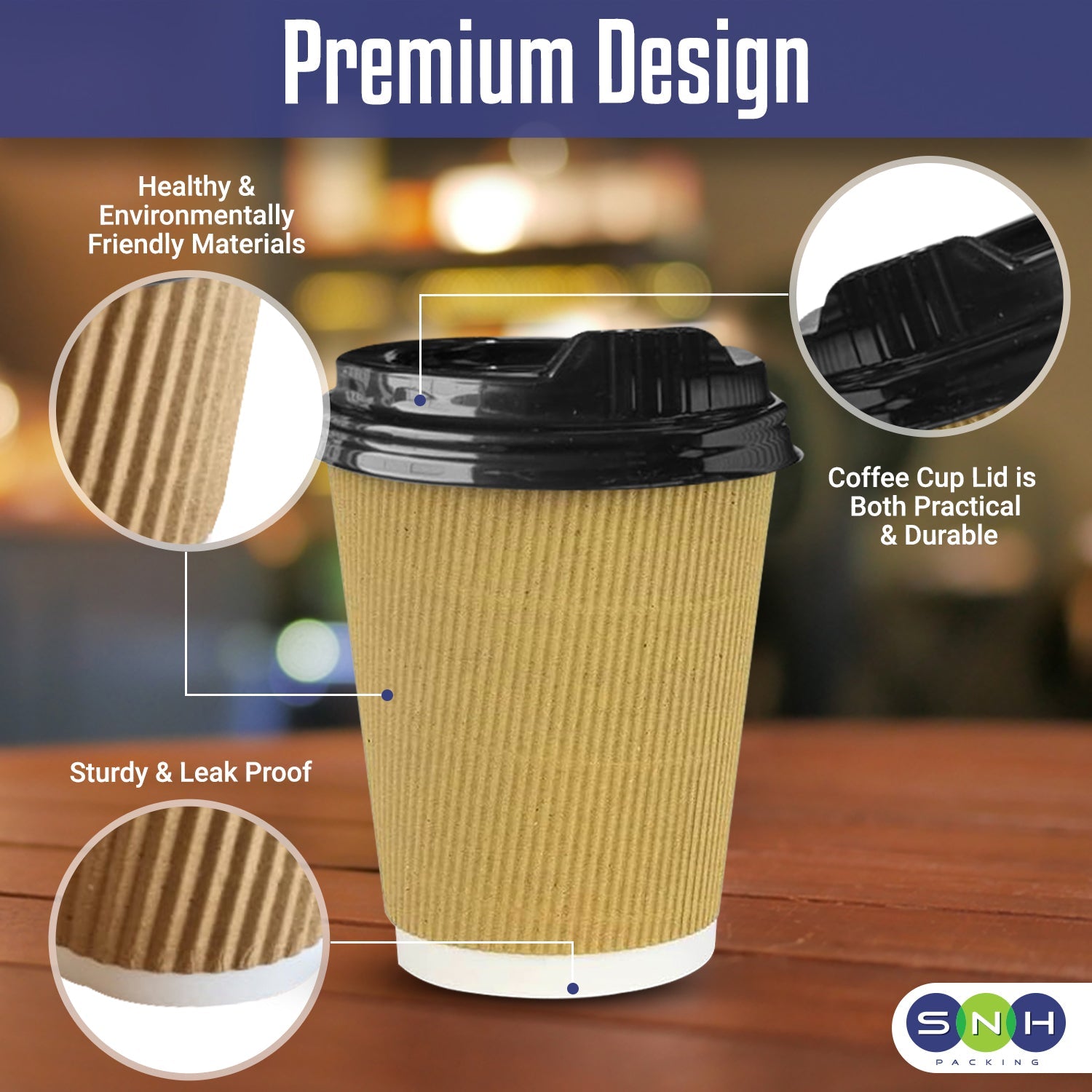 Kraft Ripple Coffee Cup With Lid 10 Pieces