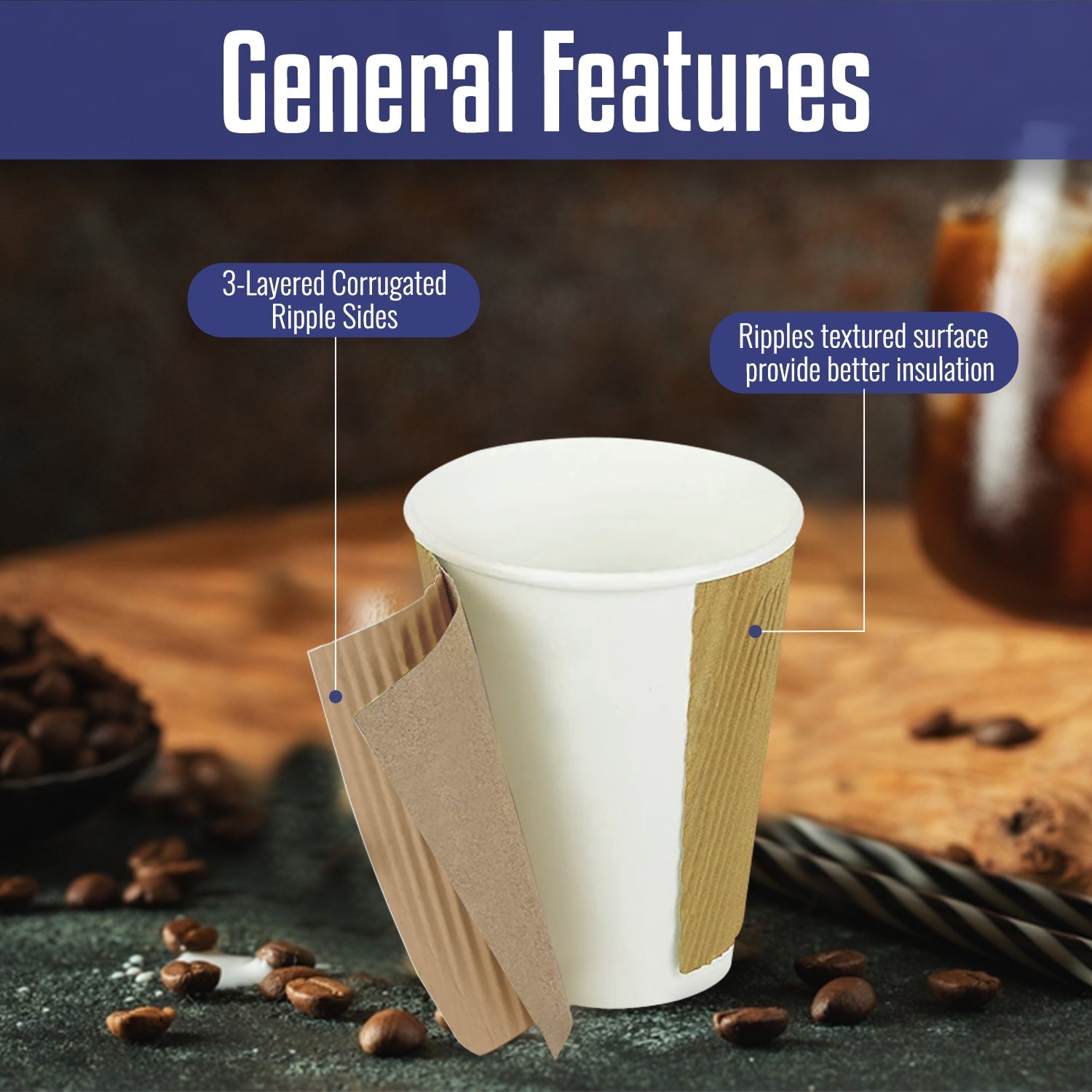 Kraft Ripple Coffee Cup With Lid 10 Pieces