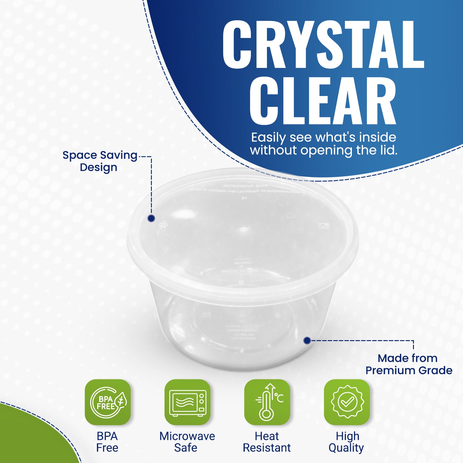 Clear Round Microwave Container 450CC With Lid