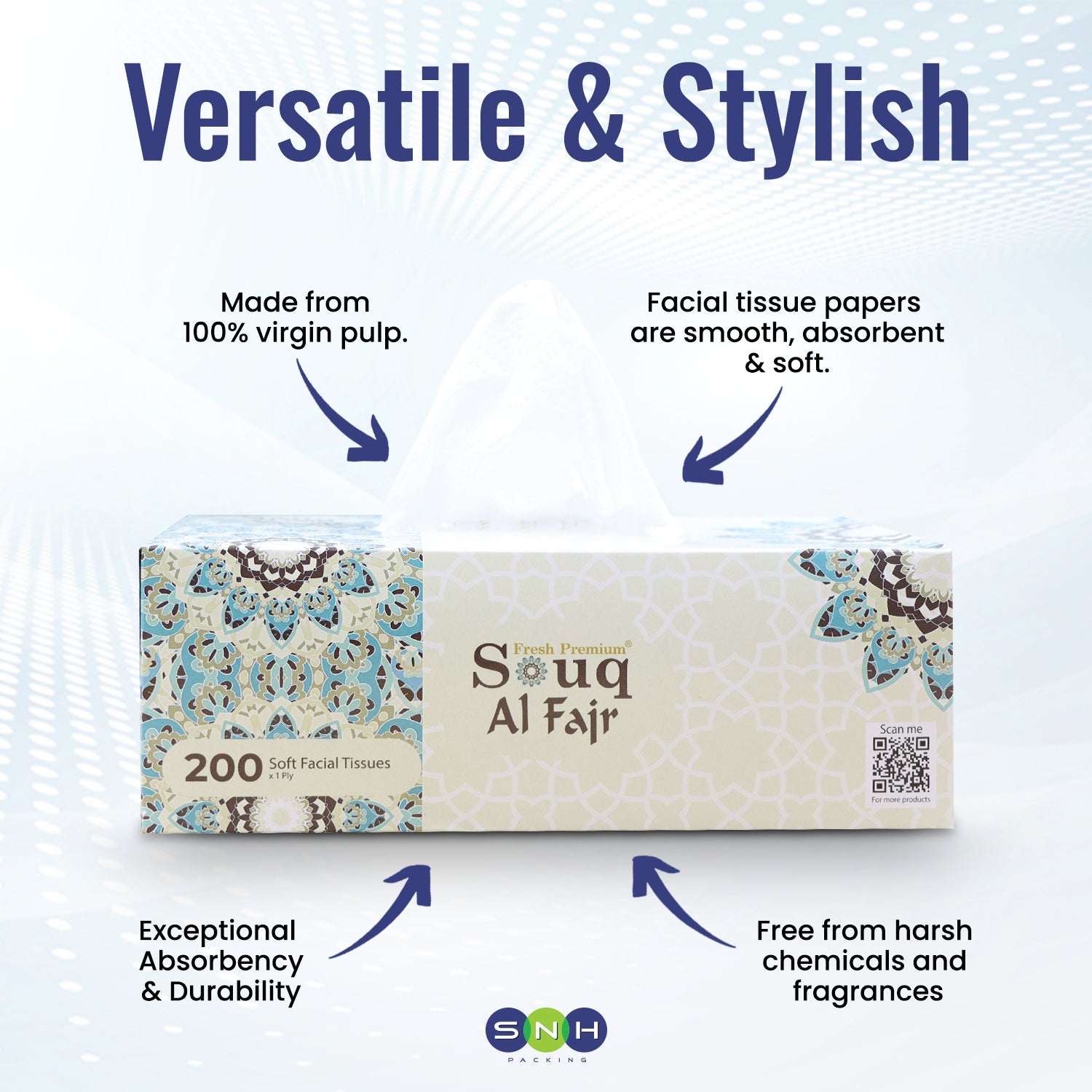 Souq Al Fajr Facial Tissue 200 Sheet 1 Ply Pack 5 Pieces