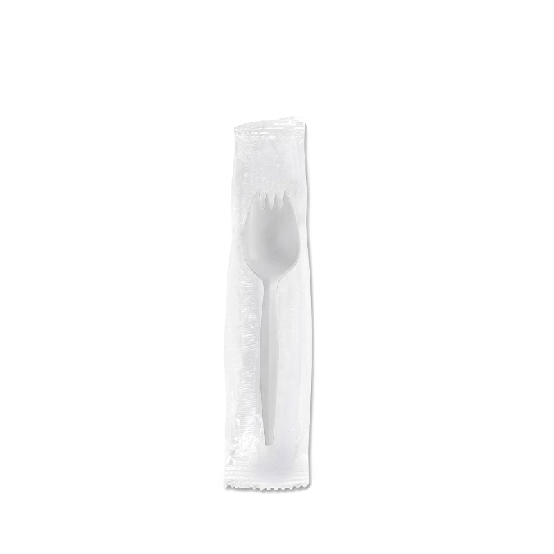 SPORK WRAPPED WHITE Heavy Duty Individually Wrapped Disposable Sporks