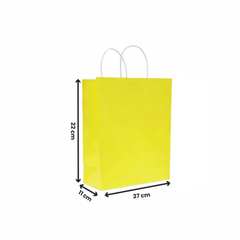 Paper Bags with Twisted Handle – Yellow | 16x8x22 cm, 22x11x27 cm, 26x12x33 cm | Durable Kraft Shopping Bags