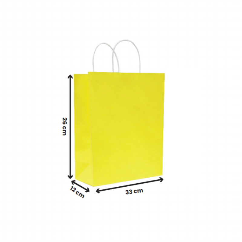 Paper Bags with Twisted Handle – Yellow | 16x8x22 cm, 22x11x27 cm, 26x12x33 cm | Durable Kraft Shopping Bags