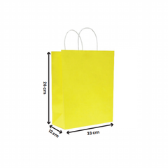 Paper Bags with Twisted Handle – Yellow | 16x8x22 cm, 22x11x27 cm, 26x12x33 cm | Durable Kraft Shopping Bags