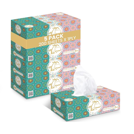 Fasil Facial Tissue 200 Sheets 1-Ply Soft 5 BXS PKT