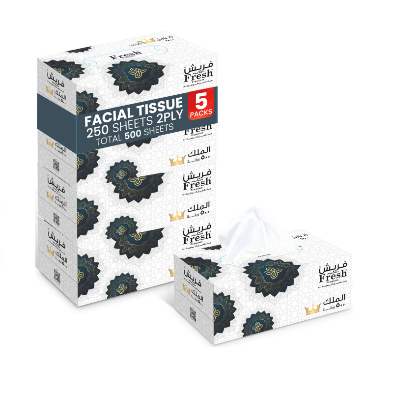 مناديل الوجه الطازجة 500 منديل مكون من طبقتين، 5 قطع