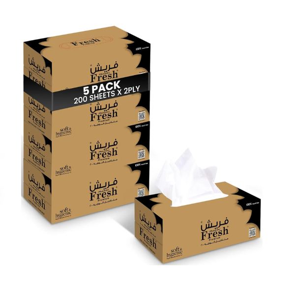 Fresh Facial Tissue – 200 Sheets | 2-Ply | 5 BXS PKT