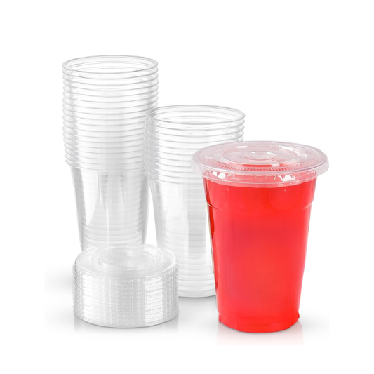 PET Juice Cups with Flat & Dome Lids – 8oz to 24oz | Clear Plastic Beverage Cups
