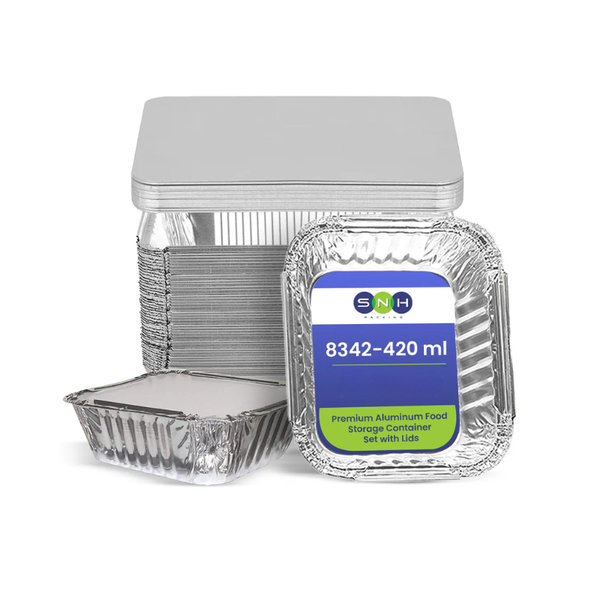 Aluminium Food Containers with Paper Lids – Multiple Sizes | Bulk PCS | Food-Grade Takeaway Packaging