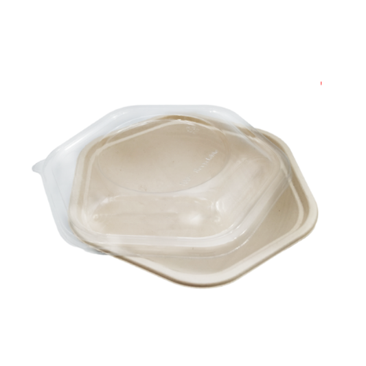 Bagasse Hexagon Containers with PET Lids – 750ml & 1000ml | 300PCS | Eco Takeaway Boxes