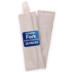 Wooden Cutlery – Spoon, Fork & Knife Paper Wrapped