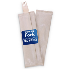 Wooden Cutlery – Spoon, Fork & Knife (Paper Wrapped) | Eco-Friendly Disposable Tableware