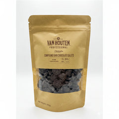 Van Houten compound dark chocolate callets packaging on a white background