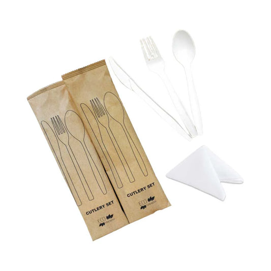 PLA Cutlery Pack 4x1 – Black & White | 500 PCS | Eco-Friendly & Disposable