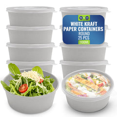 Round White Salad Bowls with & without Lids | 1x300 PCS | Leak-Proof
