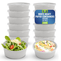 Round White Salad Bowls with & without Lids | 1x300 PCS | Leak-Proof