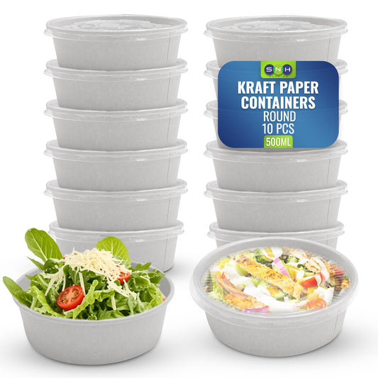 Round White Salad Bowls with & without Lids | 1x300 PCS | Leak-Proof