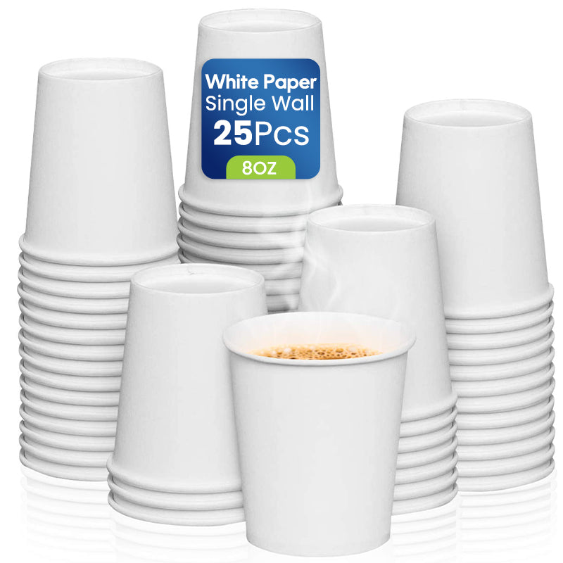 كوب ورقي بجدار واحد أبيض سعة 8 أونصة بدون غطاء