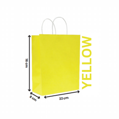 Paper Bags with Twisted Handle – Yellow | 16x8x22 cm, 22x11x27 cm, 26x12x33 cm | Durable Kraft Shopping Bags