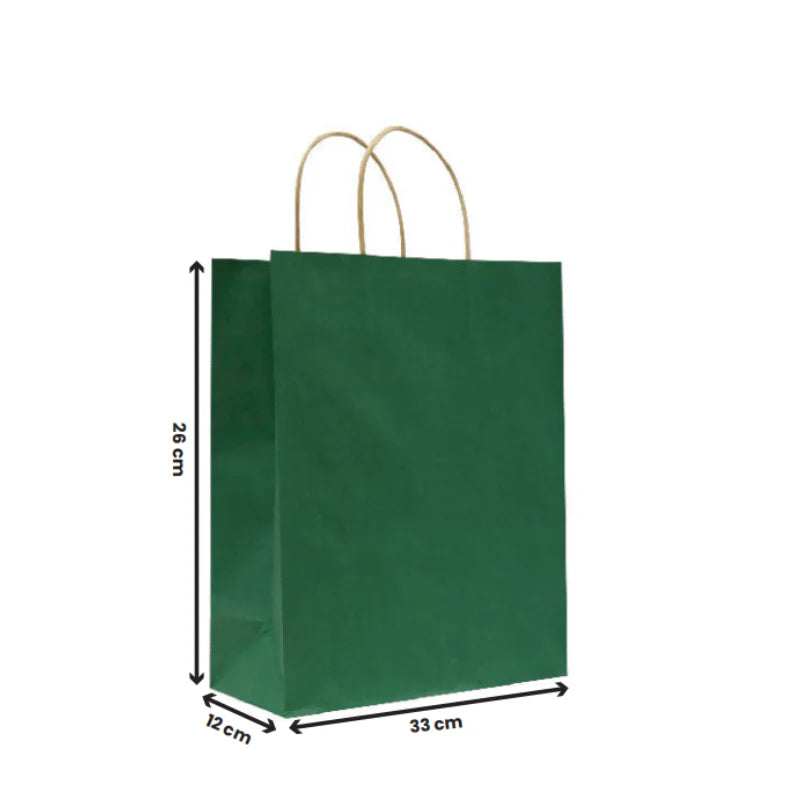 PAPER BAG TWISTED HANDLE DARK GREEN – Available in 3 Sizes | 250 PCS per Pack | Eco-Friendly Kraft Shopping Bags