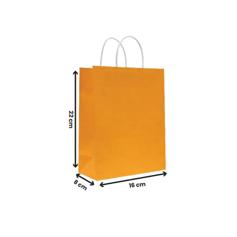 Paper Bags with Twisted Handle – Orange | 16x8x22 cm, 22x11x27 cm, 26x12x33 cm | Durable Kraft Shopping Bags