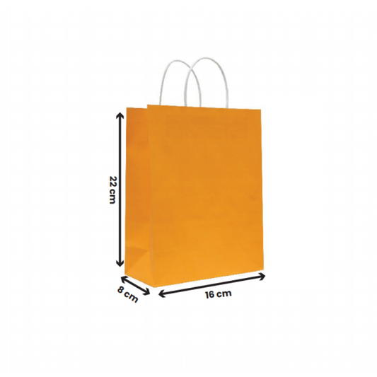 Paper Bags with Twisted Handle – Orange | 16x8x22 cm, 22x11x27 cm, 26x12x33 cm | Durable Kraft Shopping Bags