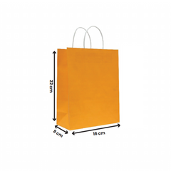 Paper Bags with Twisted Handle – Orange | 16x8x22 cm, 22x11x27 cm, 26x12x33 cm | Durable Kraft Shopping Bags